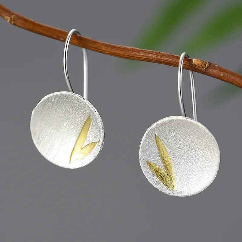 925 Sterling Silver Small Bamboo Leaves Dangle Earrings: Charm Jewelry (LFJB0267) - Touchy Style