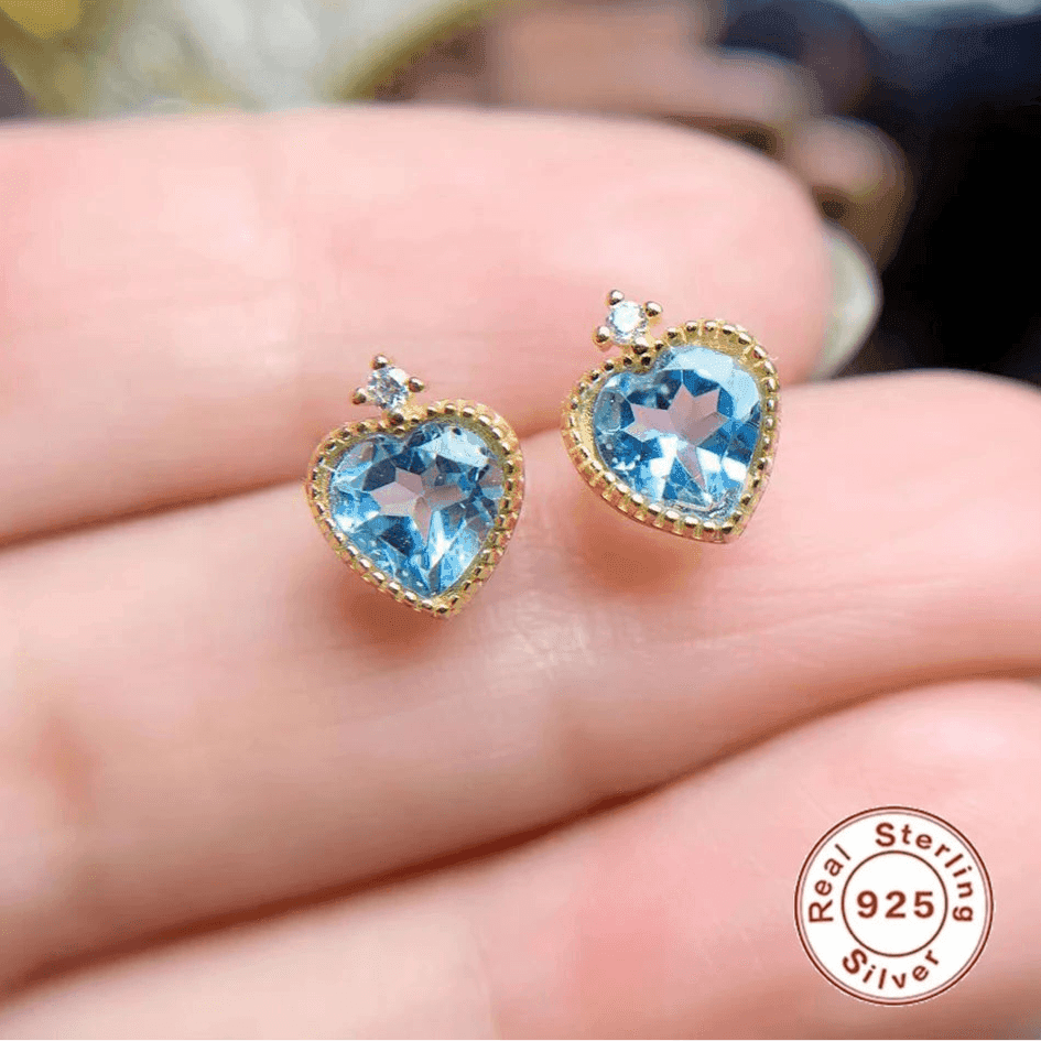 925 Sterling Silver Stud Earring Charm Jewelry - Sapphire Heart Shaped - Xm251-E - Touchy Style