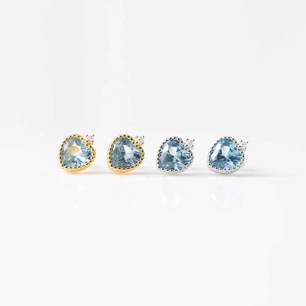 925 Sterling Silver Stud Earring Charm Jewelry - Sapphire Heart Shaped - Xm251-E - Touchy Style