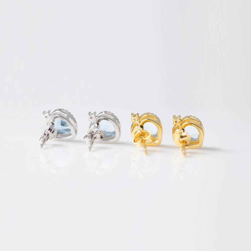 925 Sterling Silver Stud Earring Charm Jewelry - Sapphire Heart Shaped - Xm251-E - Touchy Style