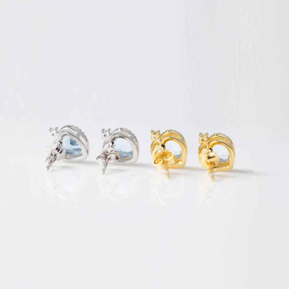 925 Sterling Silver Stud Earring Charm Jewelry - Sapphire Heart Shaped - Xm251-E - Touchy Style