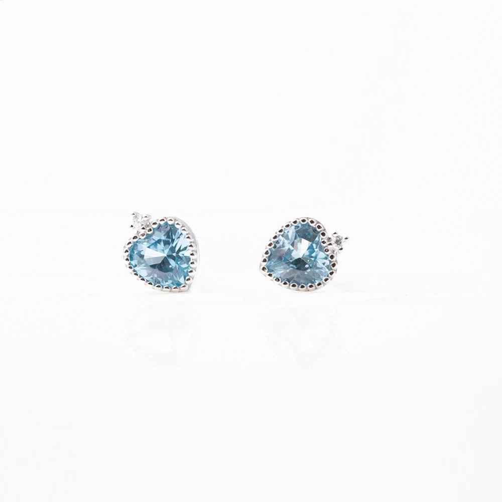 925 Sterling Silver Stud Earring Charm Jewelry - Sapphire Heart Shaped - Xm251-E - Touchy Style