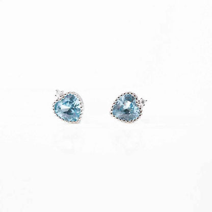 925 Sterling Silver Stud Earring Charm Jewelry - Sapphire Heart Shaped - Xm251-E - Touchy Style