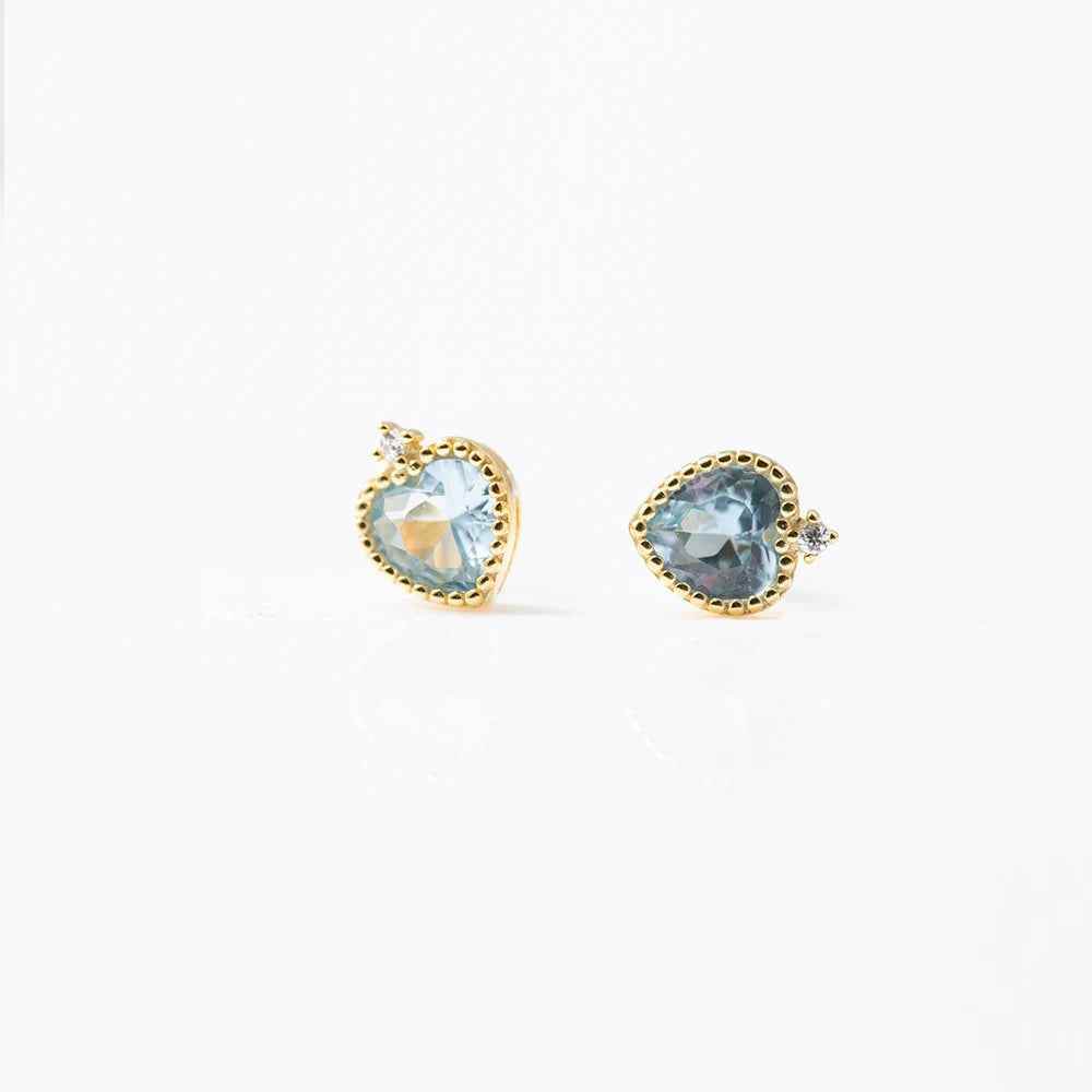 925 Sterling Silver Stud Earring Charm Jewelry - Sapphire Heart Shaped - Xm251-E - Touchy Style