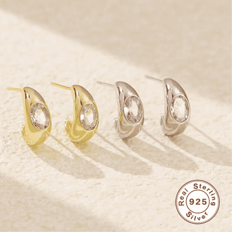 925 Sterling Silver Stud Earrings Charm Jewelry - C-shaped Metal - YH0453 - Touchy Style
