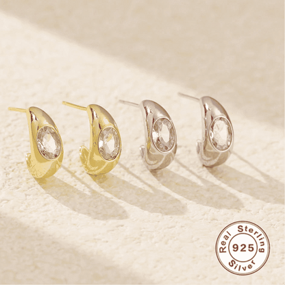 925 Sterling Silver Stud Earrings Charm Jewelry - C-shaped Metal - YH0453 - Touchy Style
