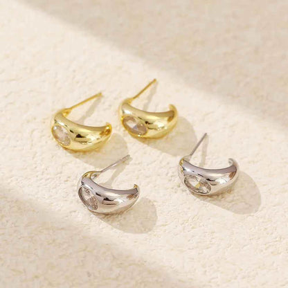 925 Sterling Silver Stud Earrings Charm Jewelry - C-shaped Metal - YH0453 - Touchy Style