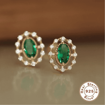 925 Sterling Silver Stud Earrings Charm Jewelry - Emerald Zircon Oval - Xm360 - Touchy Style