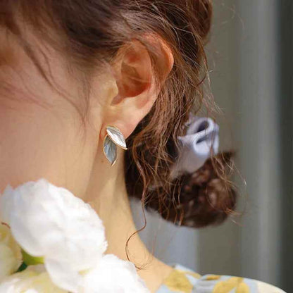 925 Sterling Silver Stud Earrings Charm Jewelry - Geometric Enamel Leaf - TSJ150 - Touchy Style