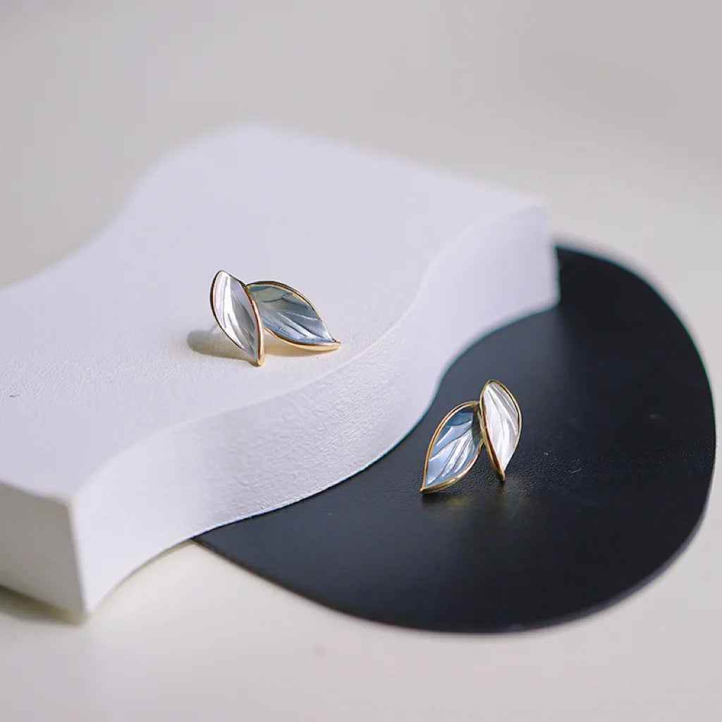 925 Sterling Silver Stud Earrings Charm Jewelry - Geometric Enamel Leaf - TSJ150 - Touchy Style