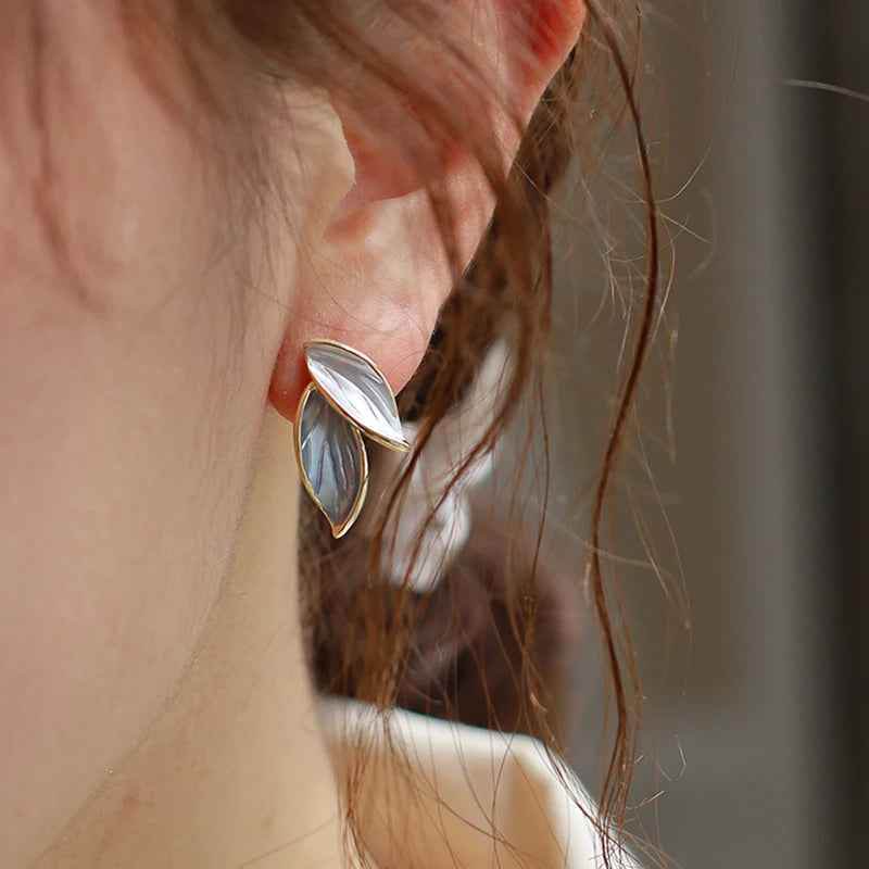 925 Sterling Silver Stud Earrings Charm Jewelry - Geometric Enamel Leaf - TSJ150 - Touchy Style