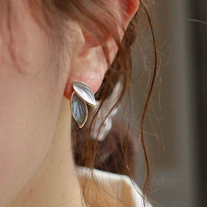 925 Sterling Silver Stud Earrings Charm Jewelry - Geometric Enamel Leaf - TSJ150 - Touchy Style