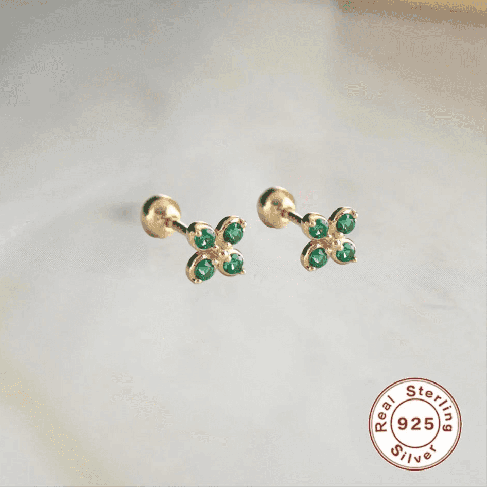 925 Sterling Silver Stud Earrings Charm Jewelry - Green Zircon Flower - Xm241 - Touchy Style