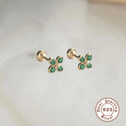 925 Sterling Silver Stud Earrings Charm Jewelry - Green Zircon Flower - Xm241 - Touchy Style