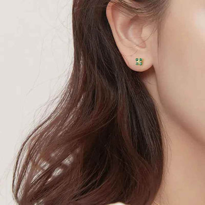 925 Sterling Silver Stud Earrings Charm Jewelry - Green Zircon Flower - Xm241 - Touchy Style
