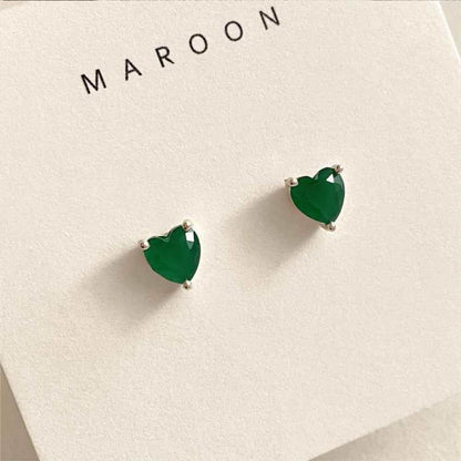 925 Sterling Silver Stud Earrings Charm Jewelry - Green Zircon Heart-shaped - Xm381 - Touchy Style