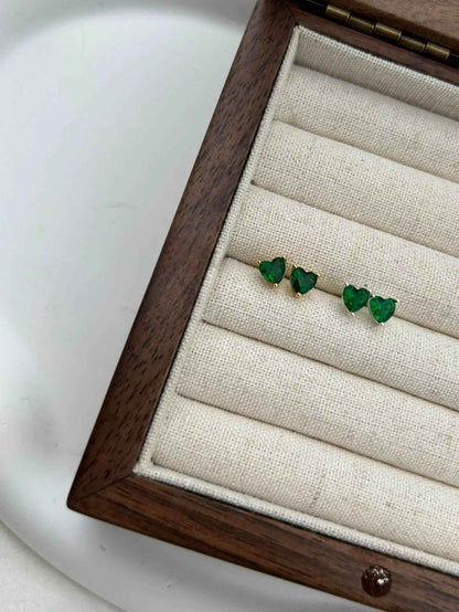 925 Sterling Silver Stud Earrings Charm Jewelry - Green Zircon Heart-shaped - Xm381 - Touchy Style