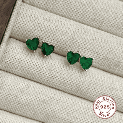 925 Sterling Silver Stud Earrings Charm Jewelry - Green Zircon Heart-shaped - Xm381 - Touchy Style