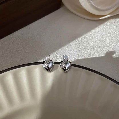925 Sterling Silver Stud Earrings Charm Jewelry - Heart Pearl Shape - TSJ135 - Touchy Style