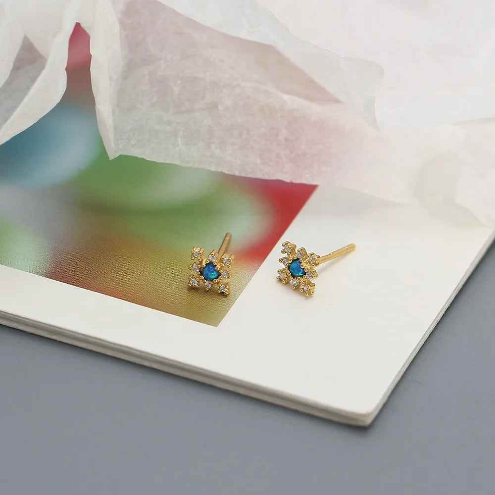 925 Sterling Silver Stud Earrings Charm Jewelry - Mini Opal Flower - YH0437 - Touchy Style