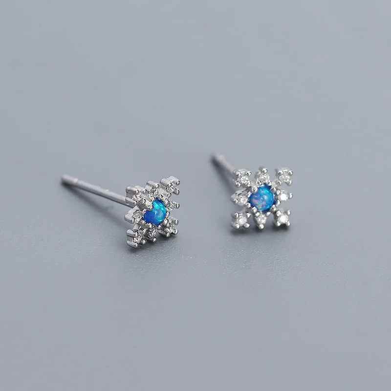 925 Sterling Silver Stud Earrings Charm Jewelry - Mini Opal Flower - YH0437 - Touchy Style