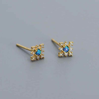 925 Sterling Silver Stud Earrings Charm Jewelry - Mini Opal Flower - YH0437 - Touchy Style