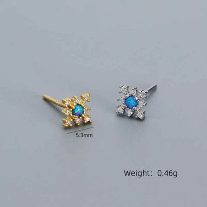 925 Sterling Silver Stud Earrings Charm Jewelry - Mini Opal Flower - YH0437 - Touchy Style