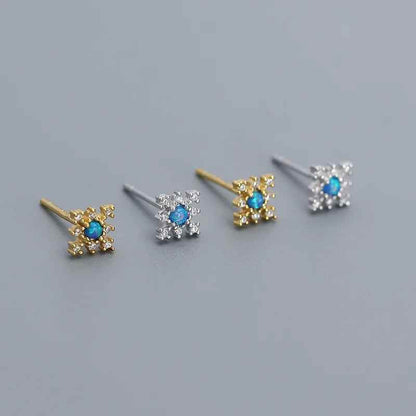 925 Sterling Silver Stud Earrings Charm Jewelry - Mini Opal Flower - YH0437 - Touchy Style