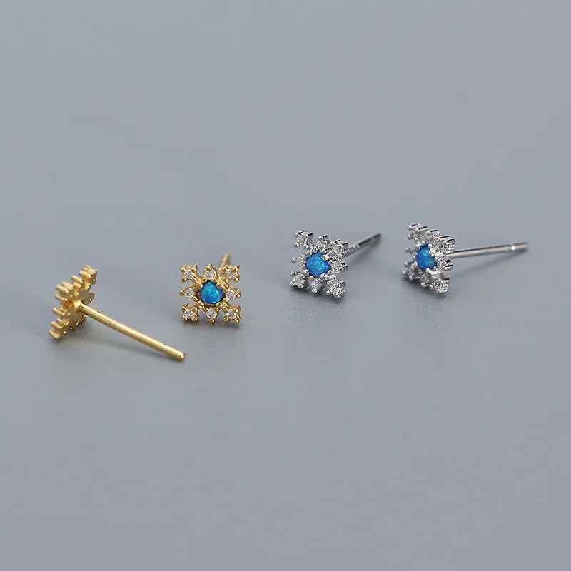 925 Sterling Silver Stud Earrings Charm Jewelry - Mini Opal Flower - YH0437 - Touchy Style