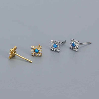 925 Sterling Silver Stud Earrings Charm Jewelry - Mini Opal Flower - YH0437 - Touchy Style