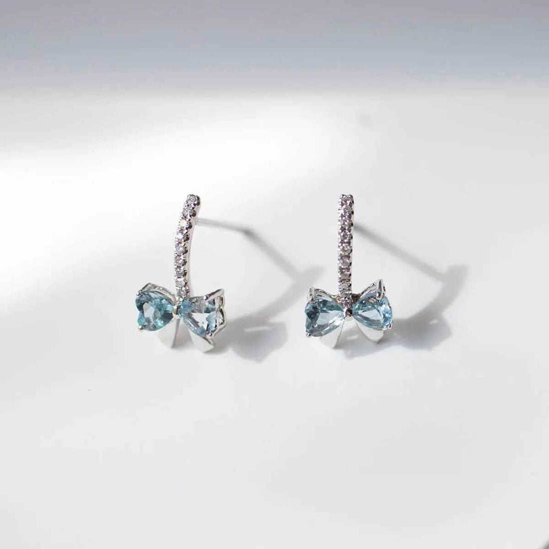 925 Sterling Silver Stud Earrings Charm Jewelry - Ocean Blue Bowknot - Xm375 - Touchy Style