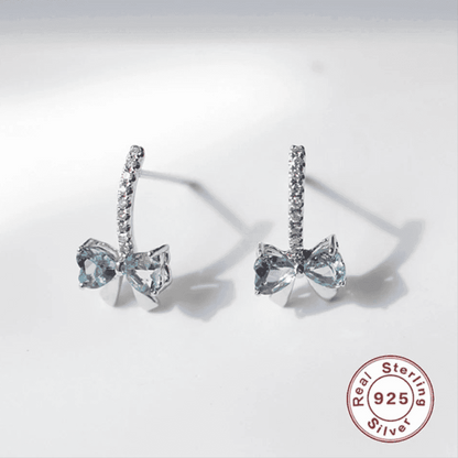 925 Sterling Silver Stud Earrings Charm Jewelry - Ocean Blue Bowknot - Xm375 - Touchy Style
