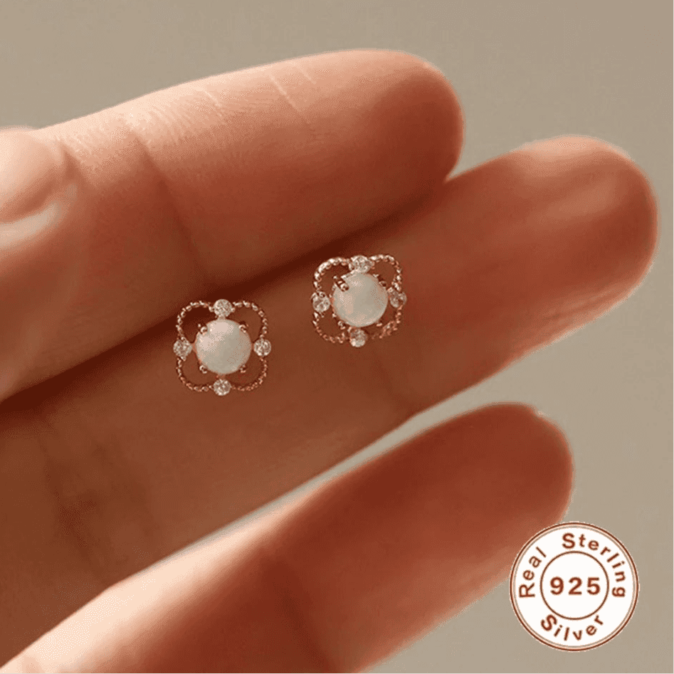 925 Sterling Silver Stud Earrings Charm Jewelry - Opal Mini Flower - Xm368 - Touchy Style