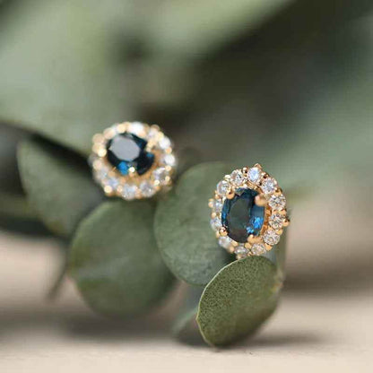 925 Sterling Silver Stud Earrings Charm Jewelry - Oval Blue Spinel Zirconia - Xm383 - Touchy Style