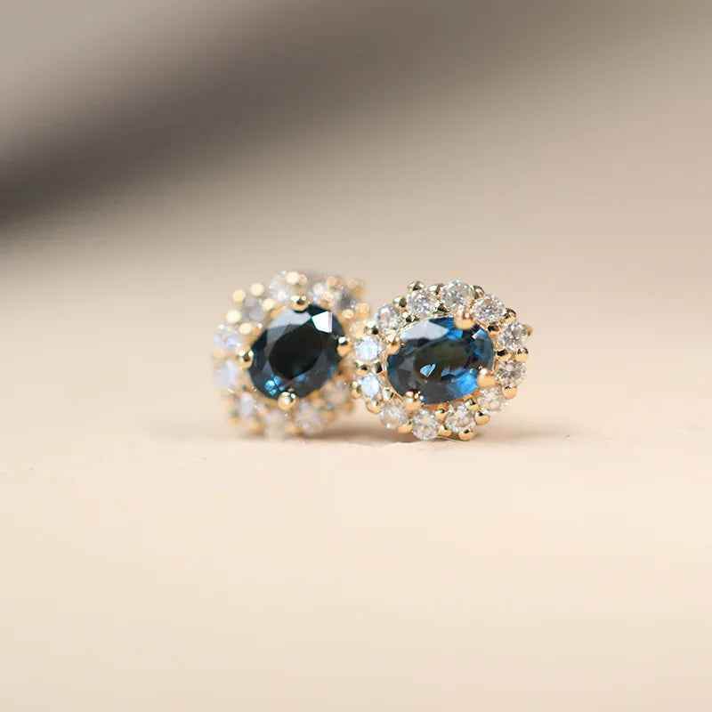 925 Sterling Silver Stud Earrings Charm Jewelry - Oval Blue Spinel Zirconia - Xm383 - Touchy Style