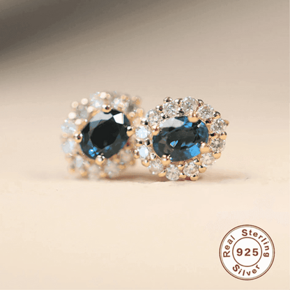 925 Sterling Silver Stud Earrings Charm Jewelry - Oval Blue Spinel Zirconia - Xm383 - Touchy Style