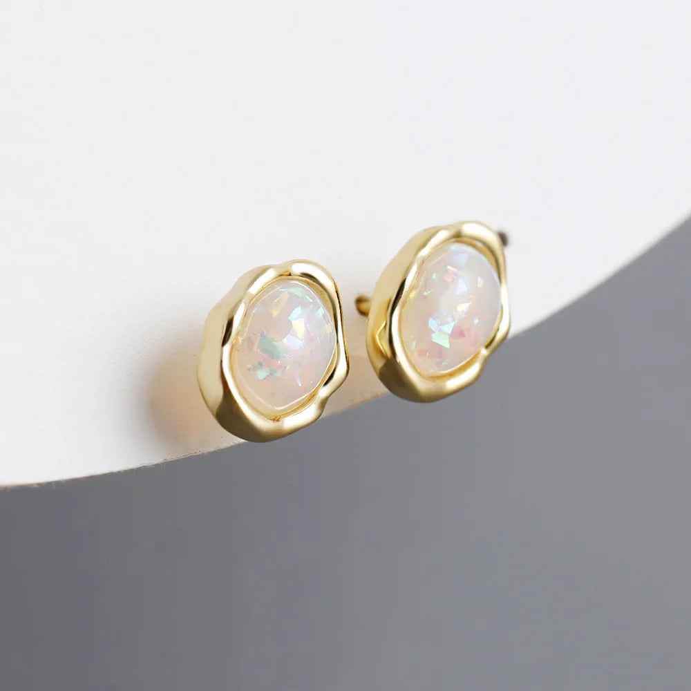 925 Sterling Silver Stud Earrings Charm Jewelry - Oval Colorful Opal - MD329 - Touchy Style