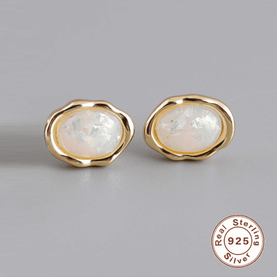 925 Sterling Silver Stud Earrings Charm Jewelry - Oval Colorful Opal - MD329 - Touchy Style