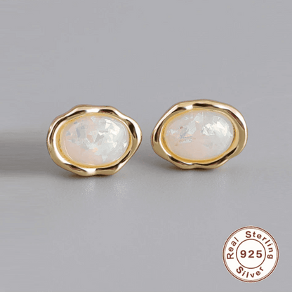 925 Sterling Silver Stud Earrings Charm Jewelry - Oval Colorful Opal - MD329 - Touchy Style