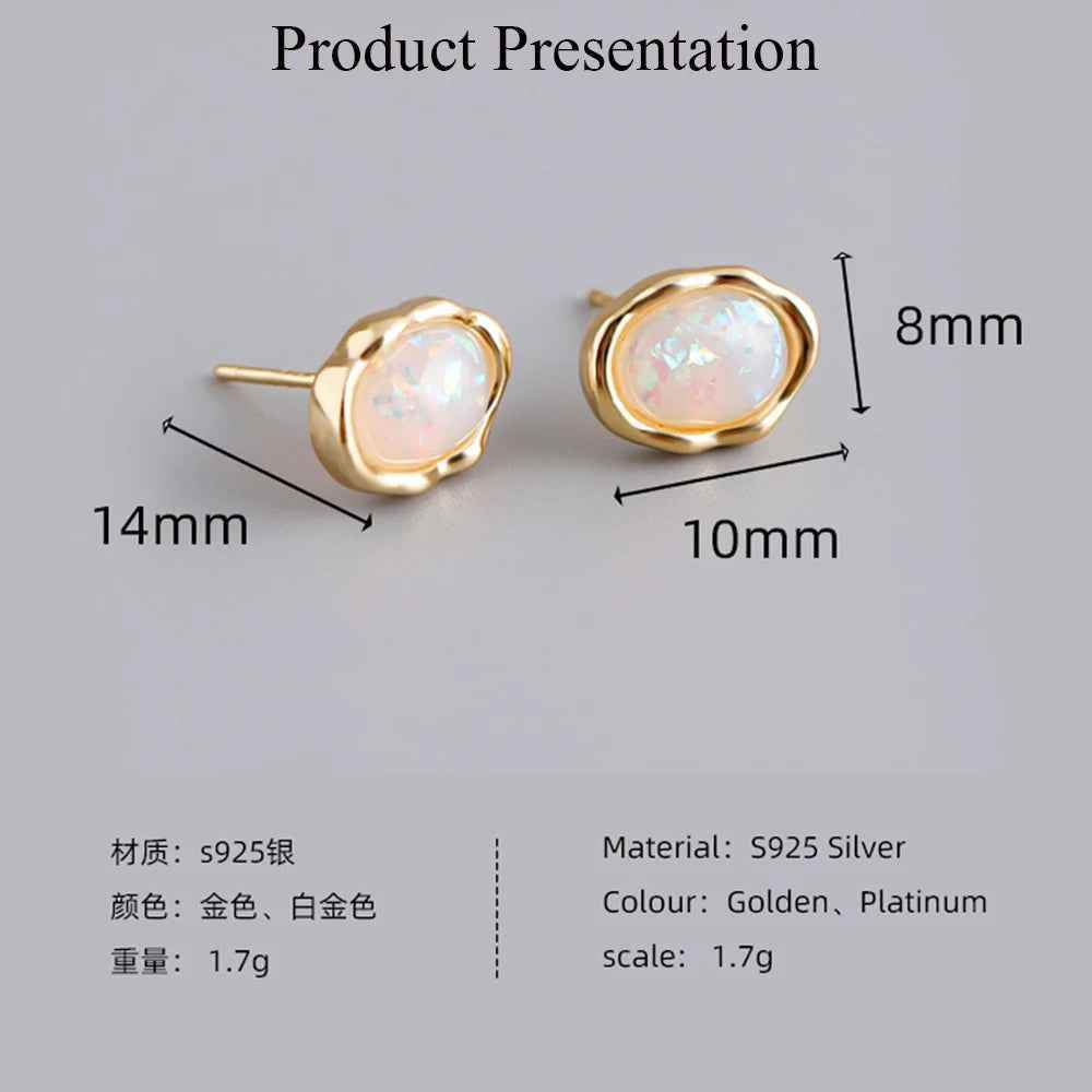 925 Sterling Silver Stud Earrings Charm Jewelry - Oval Colorful Opal - MD329 - Touchy Style