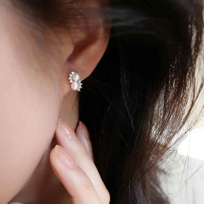 925 Sterling Silver Stud Earrings Charm Jewelry - Pearl Zircon - Xm382 - Touchy Style
