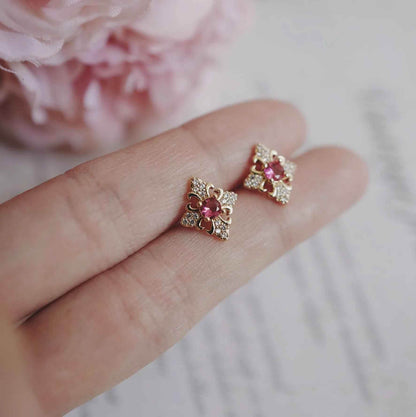 925 Sterling Silver Stud Earrings Charm Jewelry - Rose red Zircon - Xm331 - Touchy Style