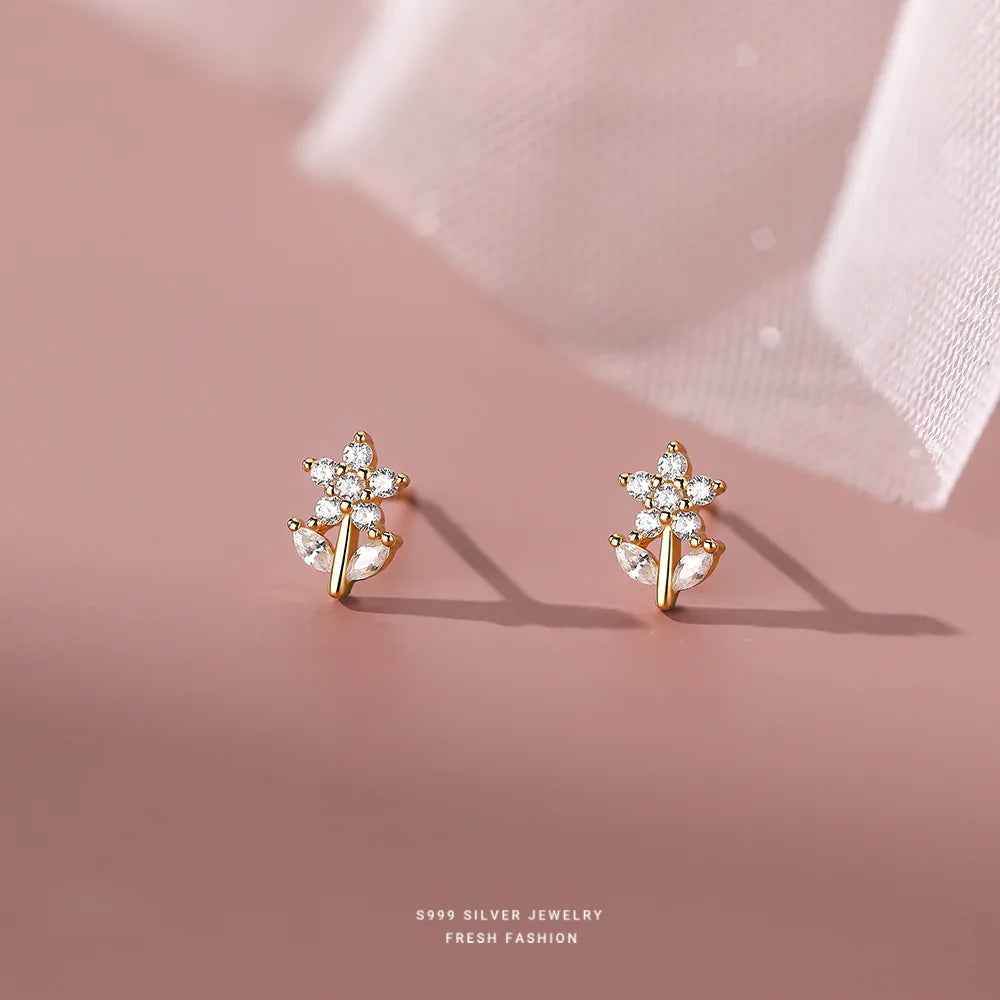 925 Sterling Silver Stud Earrings Charm Jewelry - Small Fresh Flower - Xm340 - Touchy Style