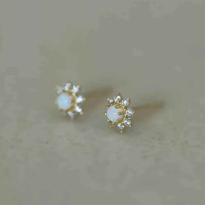 925 Sterling Silver Stud Earrings Charm Jewelry - Sunflower Mini Opal - Xm398 - Touchy Style