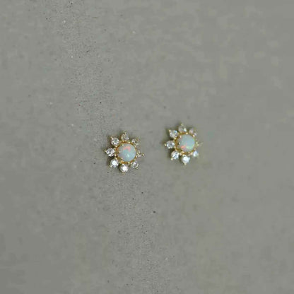 925 Sterling Silver Stud Earrings Charm Jewelry - Sunflower Mini Opal - Xm398 - Touchy Style