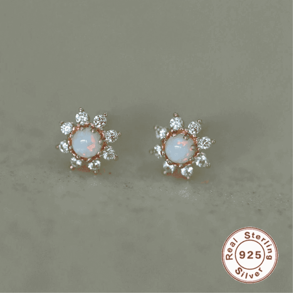925 Sterling Silver Stud Earrings Charm Jewelry - Sunflower Mini Opal - Xm398 - Touchy Style