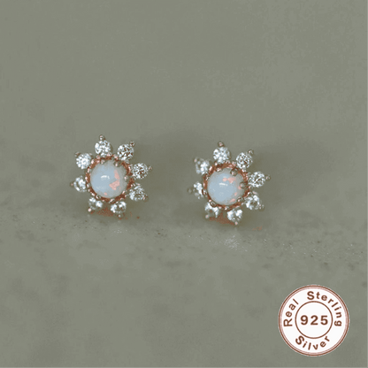 925 Sterling Silver Stud Earrings Charm Jewelry - Sunflower Mini Opal - Xm398 - Touchy Style
