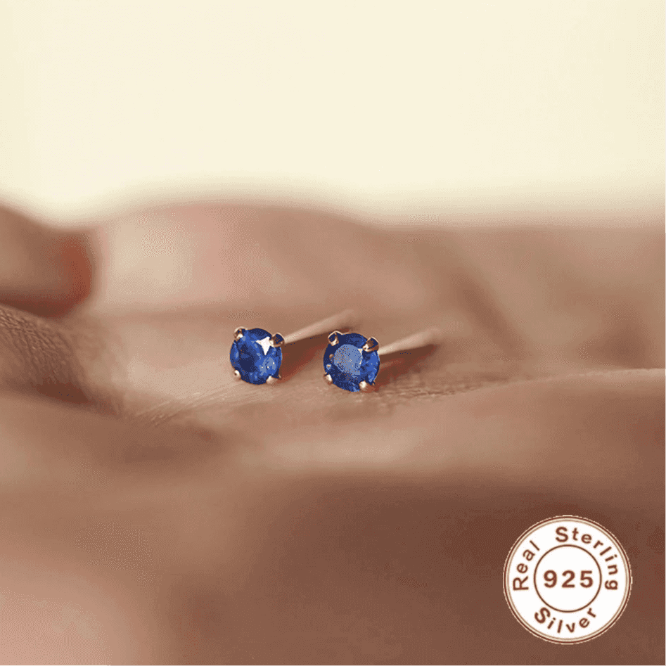 925 Sterling Silver Stud Earrings Charm Jewelry - Tiny Blue Zircon - Xm364 - Touchy Style