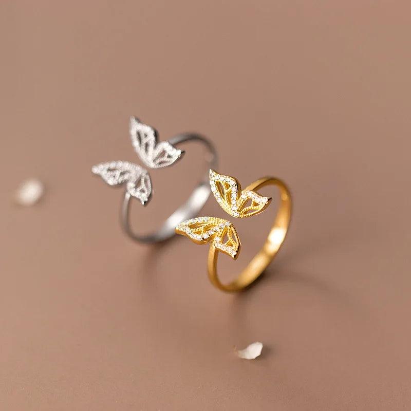 925 Sterling Silver Sweet Zircon Butterfly - Finger Rings Charm Jewelry RCJNN58 - Touchy Style .