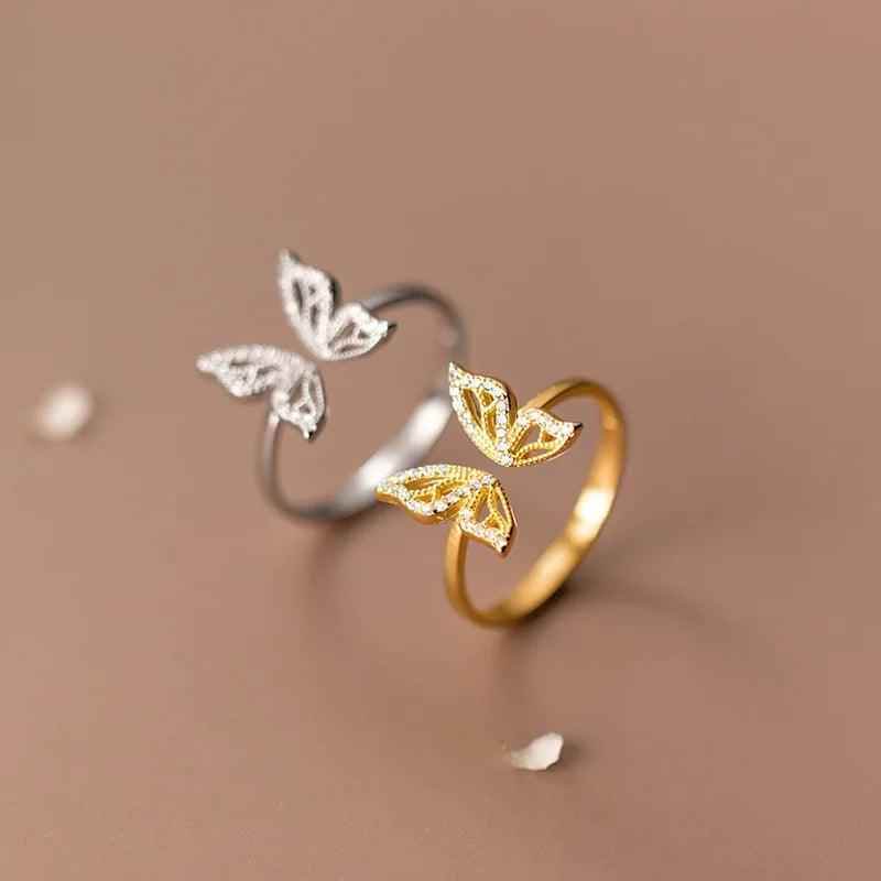 925 Sterling Silver Sweet Zircon Butterfly - Finger Rings Charm Jewelry RCJNN58 - Touchy Style .